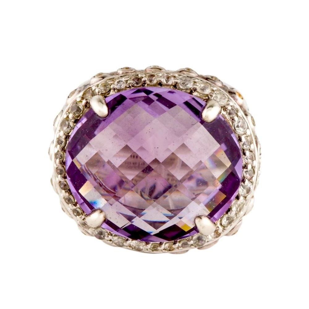 John Hardy Batu Bamboo Amethyst & White Sapphire Dome Cocktail Ring, 925 Silver
